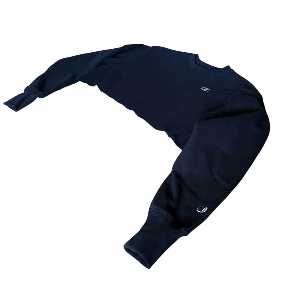 New Champion women's logo cropped long sleeves sweatshirt blue S/M 84% cotton - Picture 3 of 6